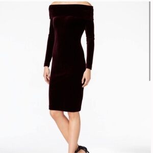 Calvin Klein Deep Purple Long Sleeve Velvet Midi Dress